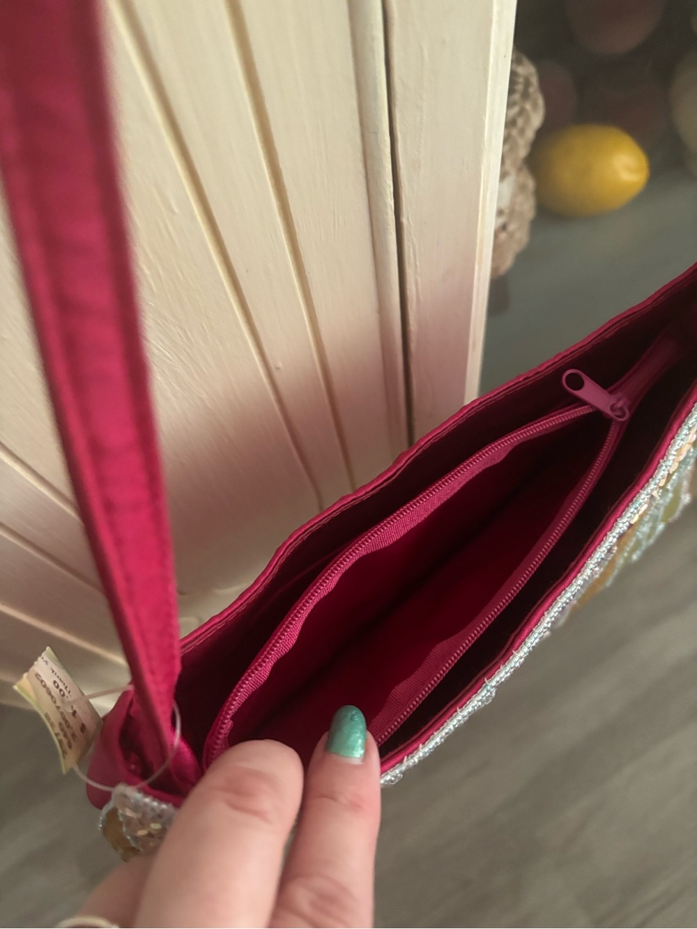 Sequined Patchwork Shoulder Bag  In Raspberry PLUS Gold Coin Purse Final Sale - Picture 9 of 13